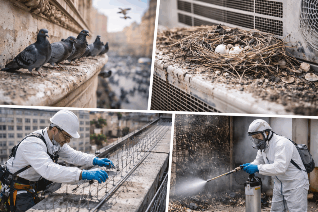 Dépigeonnage et lutte contre les volatiles : pourquoi protéger durablement vos bâtiments et commerces